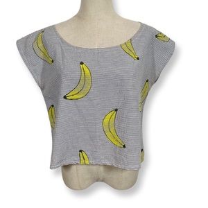Jenny Lemons Wide Box Top Cropped Hand Stamped in Banana Seersucker sz:S/M